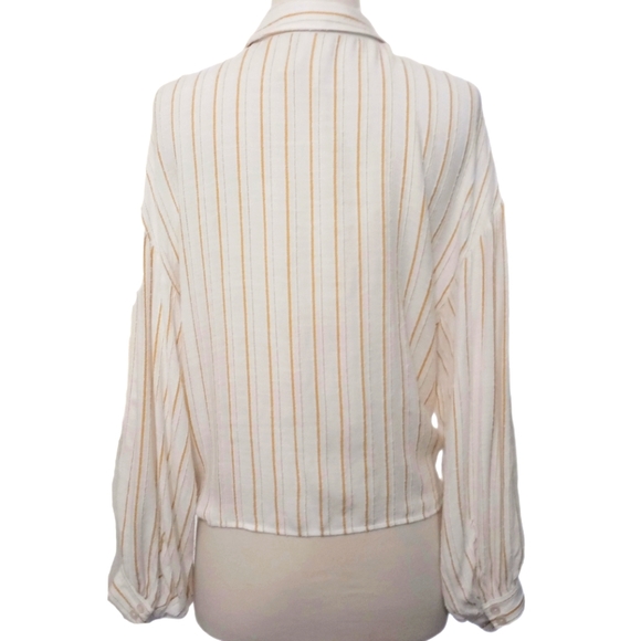 Anthropologie White & Yellow Textured Stripe Woven Tie Front Blouse Size 8 - Picture 6 of 7